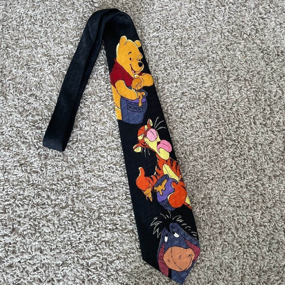 Winnie the Pooh Tie Tigger Eeyore Honey Pots Disney Cartoon Men's Necktie‎ Black